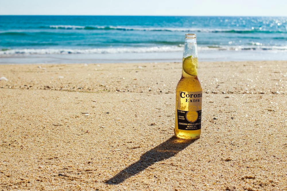 Corona beer on the sandy beach