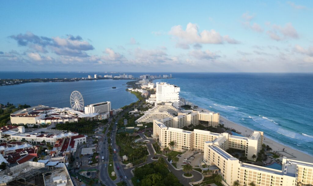 Cancun Hotel Zone drone view