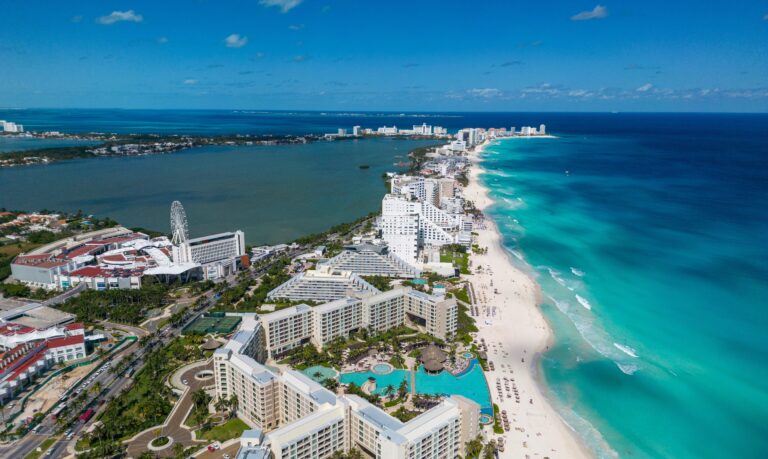 Cancun Hotel Zone drone view